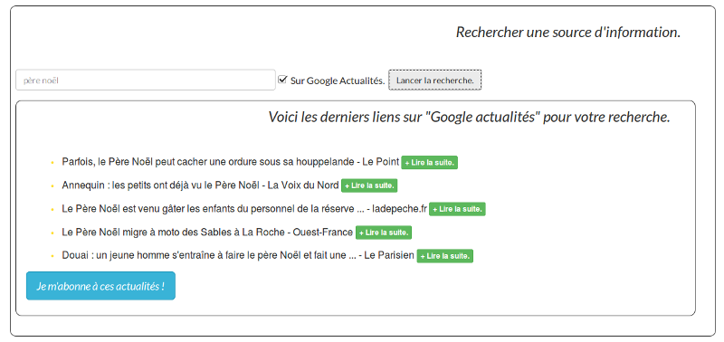 résultats de recherche "père noël" sur Google Actualités.