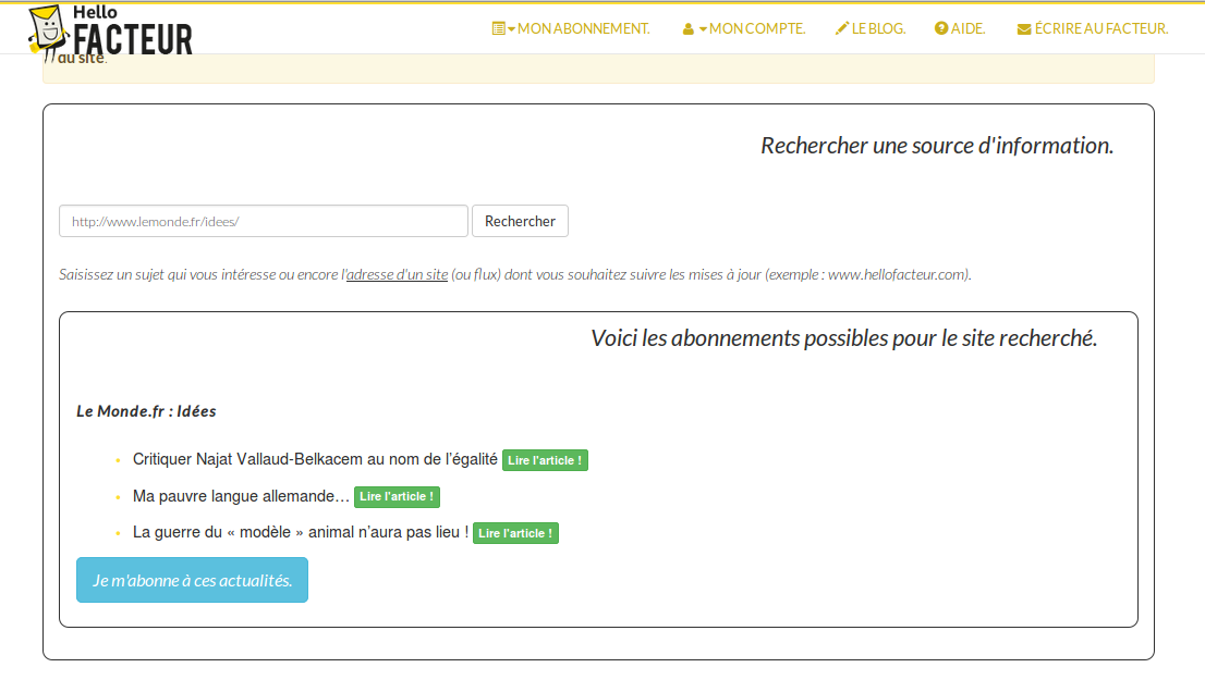 Rechercher sur une page internet propose un flux